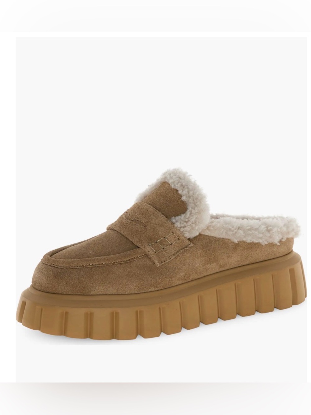 NWT VOILE BLANCHE Grenelle Genuine Shearling Platform Mule in Light Brown-Beige - Picture 3 of 16